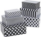 Set van 6 geneste dozen wit met zwart dots en strepen