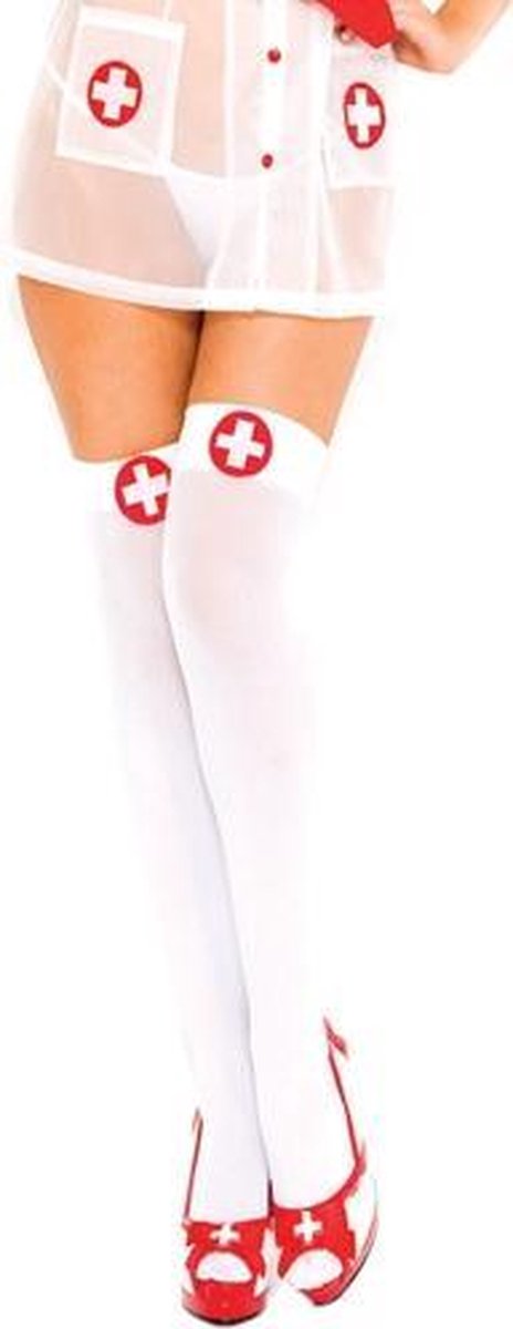Goedkoopste Witte kous met dokterskruis - O/S