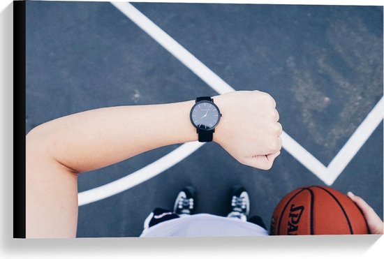 Canvas  - Horloge met Basketbal - 60x40cm Foto op Canvas Schilderij (Wanddecoratie op Canvas)