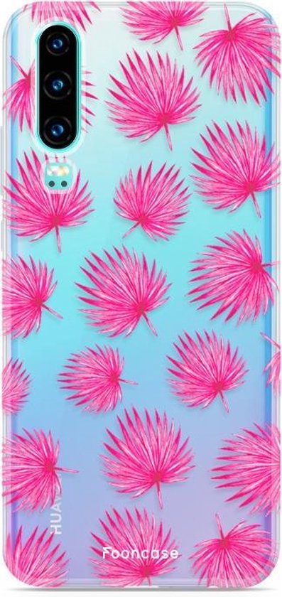 Huawei P30 hoesje TPU Soft Case - Back Cover - Pink leaves / Roze bladeren