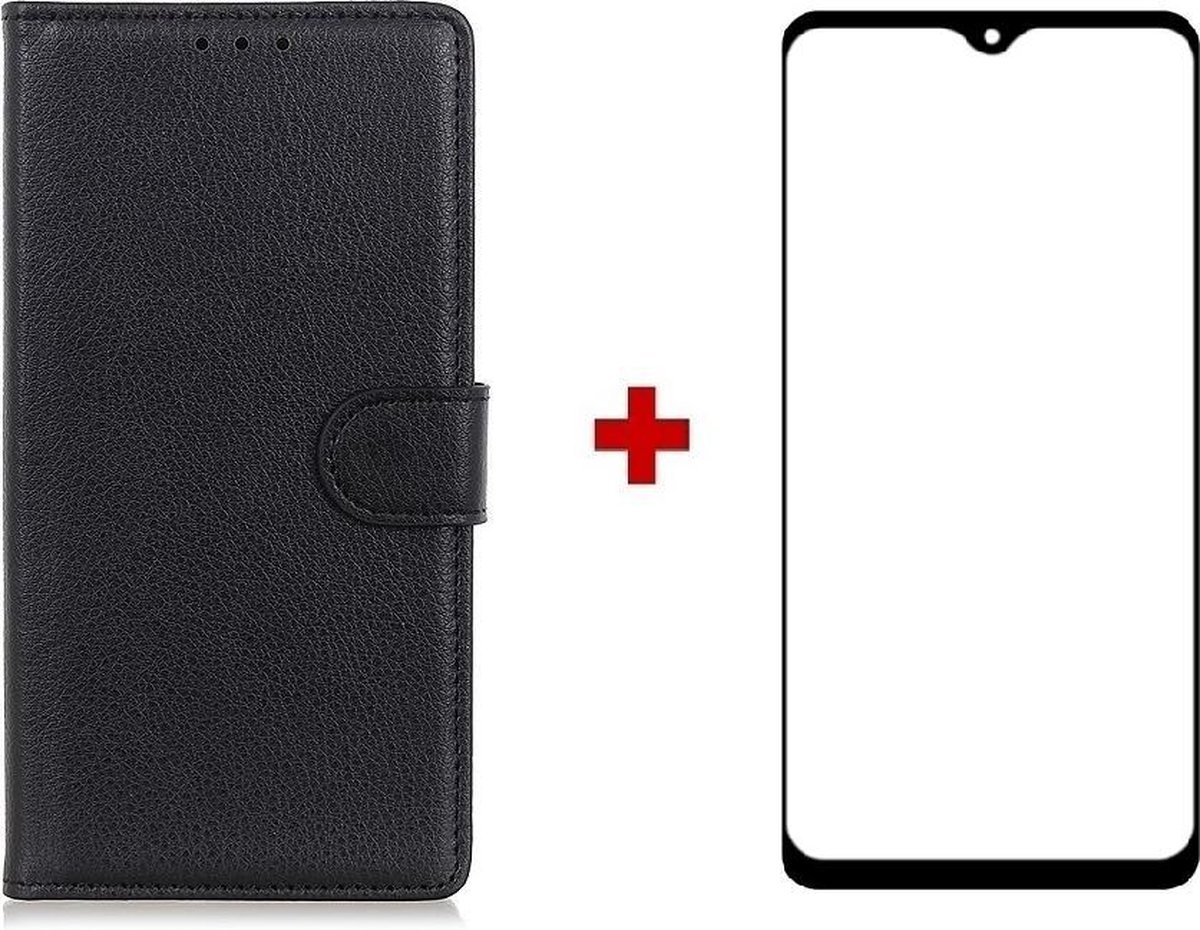 Motorola Moto G9 Plus wallet agenda hoesje zwart + glas screenprotector