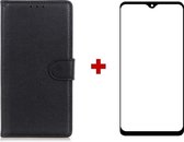 Motorola Moto G9 Plus wallet agenda hoesje zwart + glas screenprotector