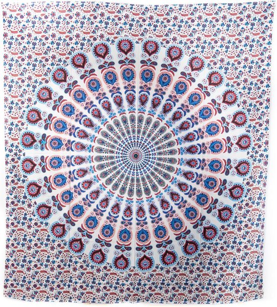 Authentiek Mandala Wandkleed Katoen Rood/ Blauw (240 x 210 cm)