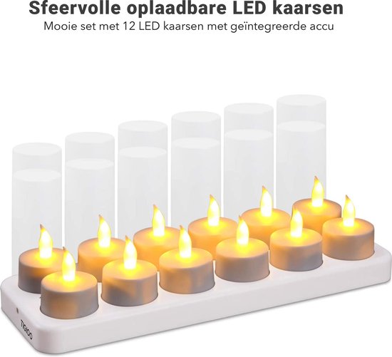 TIGIOO LED Kaarsen Oplaadbaar - 12 Oplaadbare LED Theelichtjes -  Flikkerende LED... | bol