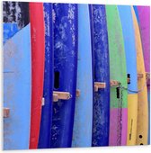 Forex - Verschillende Kleuren Surfborden - 100x100cm Foto op Forex
