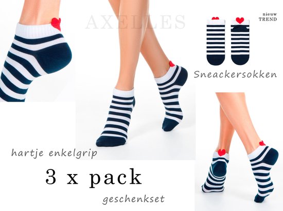 Sneakersokken hartje-grip 3-PAAR SET,