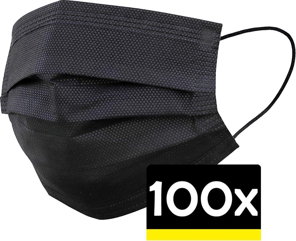 Mondkapje Zwart Wegwerp - Mondmasker Wegwerp - Mondkapje Wegwerp Zwart - Mondkapjes Wegwerp Zwart- 100 Stuks