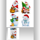 Set van 4 raamstickers Kerstmis - Raamdecoratie - Stickers - Kerstman - Sneeuwpop - 17 x 24 cm