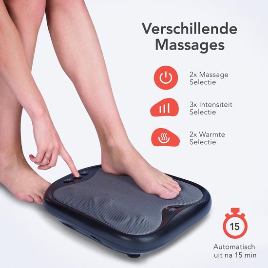 Voetmassage Apparaat - 18 Shiatsu Massagekoppen - Infrarood Warmte Stand - Wasbare Hoes - Zwart