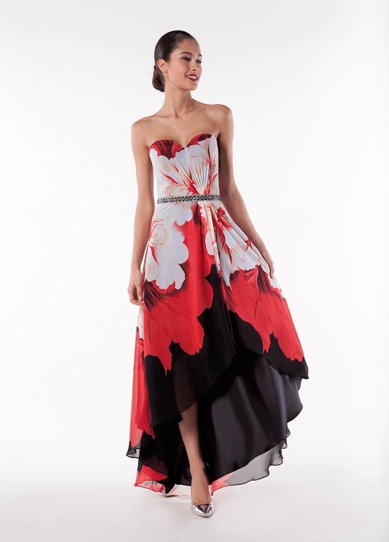 Sierlijke bloemen jurk met korte voorkant - Maat 40 - Rood