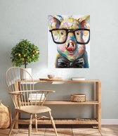 JDBOS ® Schilderen op nummer Volwassenen met frame (hout) - Gekleurde varken met bril - Verven volwassenen - 40x50 cm