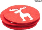 Onderzetters - 4 Stuks - Kerst - Rendier - Vilten Onderzetters - Rood - Rheme