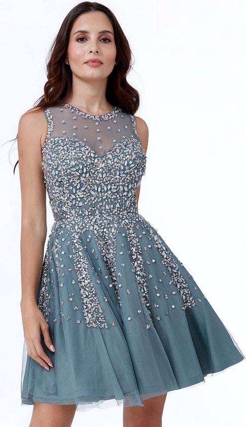 groentje broeden Ik zie je morgen Sierlijke jurk met glitter - Maat 42 - Blauw | bol.com