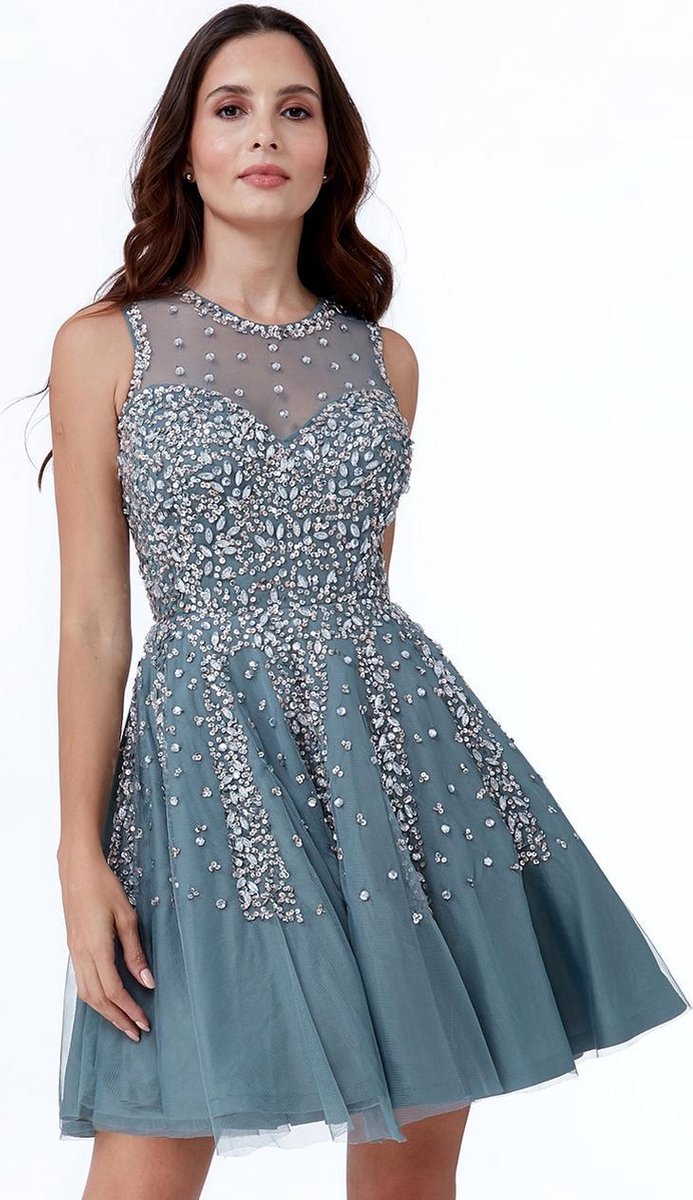 Sierlijke jurk met glitter - Maat 42 - Blauw | bol