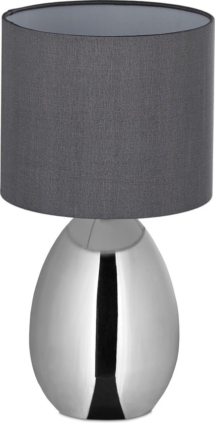 Relaxdays nachtlamp touch dimbaar - tafellamp grijs - E14 fitting - lamp met | bol.com
