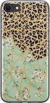 iPhone SE 2020 hoesje siliconen - Luipaard bloemen print - Soft Case Telefoonhoesje - Luipaardprint - Transparant, Groen