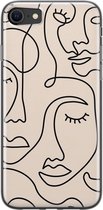 Leuke Telefoonhoesjes - Hoesje geschikt voor iPhone 8 - Abstract gezicht lijnen - Soft case - TPU - Print / Illustratie - Beige