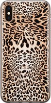 iPhone XS Max hoesje siliconen - Animal print - Soft Case Telefoonhoesje - Luipaardprint - Transparant, Bruin