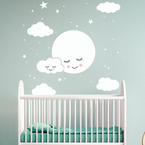 Muursticker | Maan en Wolken | Wanddecoratie | Muurdecoratie | Slaapkamer  |... | bol.com