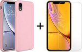 iPhone XR hoesje roze siliconen case cover - 1x iPhone XR Screenprotector glas