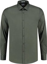 Overhemd Regular Collar Italian Stretch Poplin Army Groen (303226 - AW19 - 524)