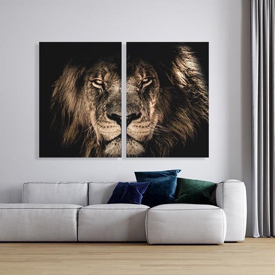 Canvas Schilderij African Lion - tweeluik | | PosterGuru