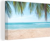 Canvas Schilderij Palmblad - Strand - Tropisch - 60x40 cm - Wanddecoratie