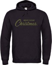 Kerst hoodie zwart XXL - Merry fuckin' Christmas - olijfgroen - soBAD. | Kersttrui soBAD. | kerstsweaters volwassenen | kerst hoodie volwassenen | Kerst outfit | Foute kerst truien