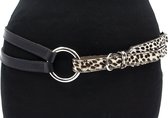 Afhang riem met leopard riempje 4 cm breed - Zwart - Afhang ceintuur - Echt Leer - Taille: 100cm - Totale lengte riem: 115cm