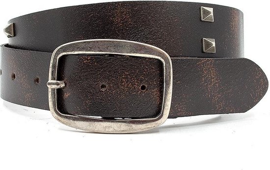 Stoere jeans riem bruin met studs