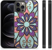 Smartphone Hoesje Geschikt voor iPhone 12 Pro Max TPU Bumper met Zwarte rand Paarse Bloem