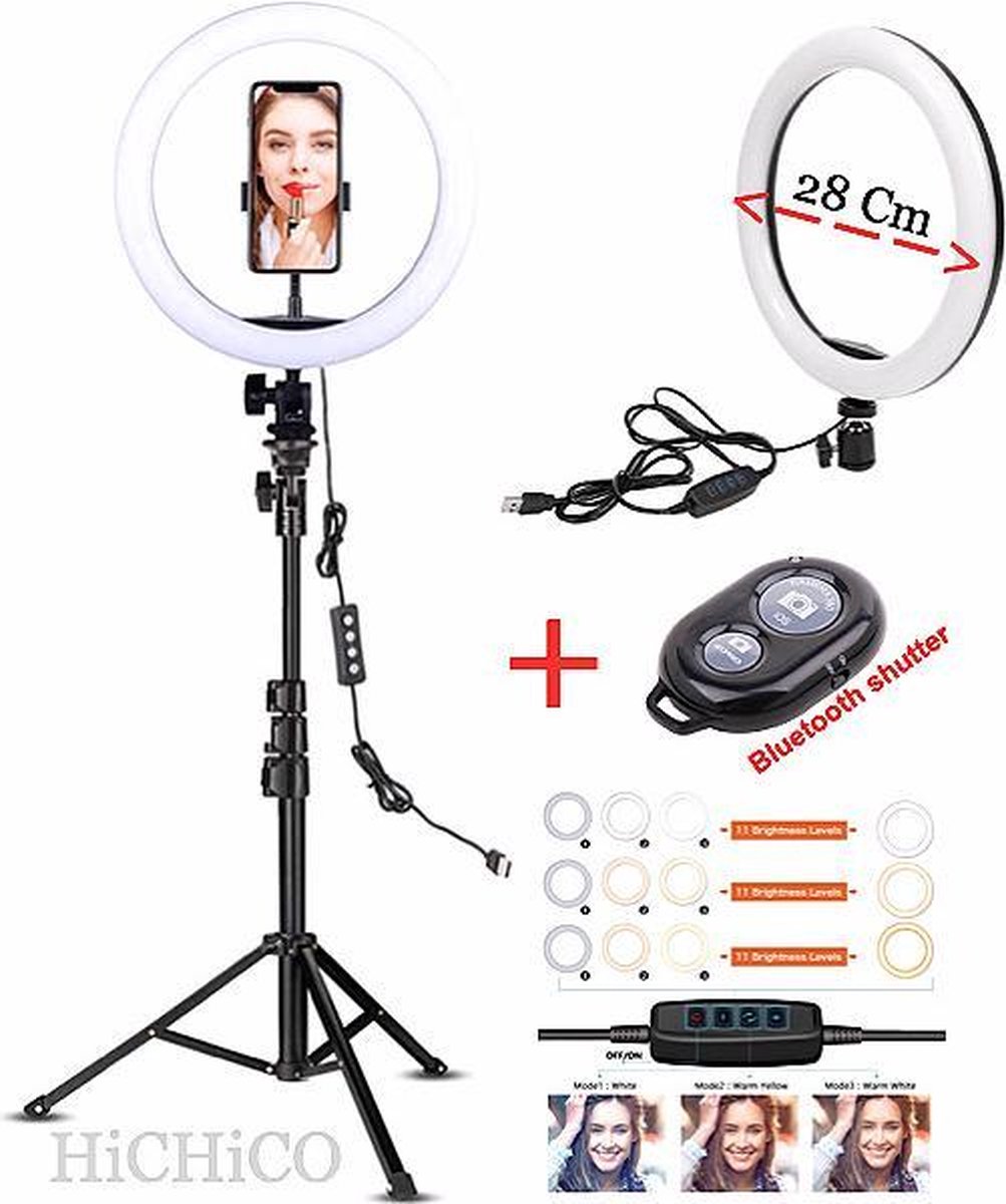 Selfie Ring Light met Spiegel en Statief 210 CM Inclusief Bluetooth afstandsbediening - Tik Tok – HiCHiCO