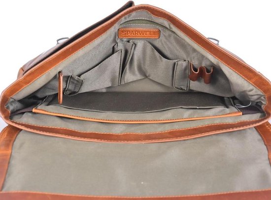 Cognac - Heren - Leren - Met laptopvak - Chique - Schoudertassen Cognac - Heren - Leren - Met laptopvak - Chique - Schoudertassen