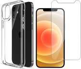 iPhone 12 Mini Hoesje en Screenprotector - iPhone 12 Mini Hoesje Transparant Siliconen Case + Screen Protector Glas