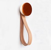 ø6cm - Ronde Beukenhout & Keramiek / Jashaak / Wandhaak met Leren Lus Hanger - Donker Terracotta Oranje