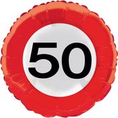 Folieballon - 50 Jaar - Verkeersbord - 43cm - Zonder vulling - Wit | Rood