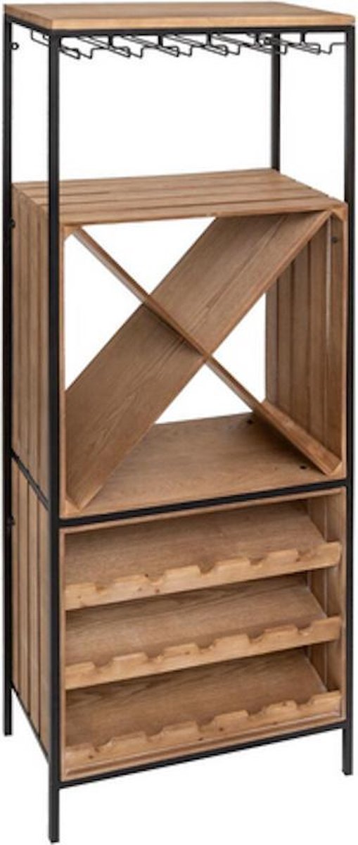 Wijnkast - Industriëel staal en hout - Wijnrek - Hoogte 160 cm
