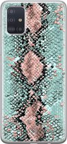 Samsung A51 hoesje siliconen - Slangenprint pastel mint | Samsung Galaxy A51 case | mint | TPU backcover transparant