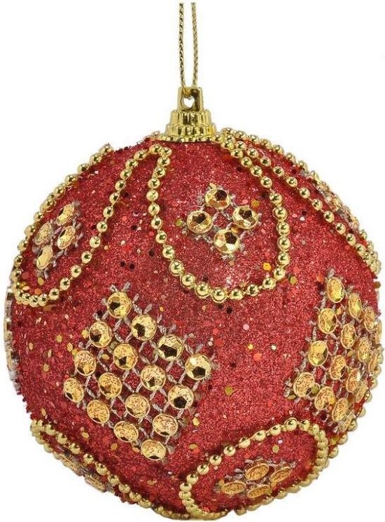 Kerst - Kerstboom decoratie - Kerstbal - Hanger - Strass stenen - Glitter -  Rood -... | bol.com