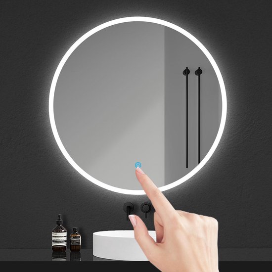 Miroir de salle de bain rond à LED diamètre 60cm, miroir mural sans rebord  étroit tout... | bol.com