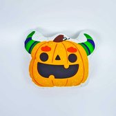 Sierkussen - Pumpkin With Horns | Halloween Kussen| Pompoen | Vorm Kussen | Oranje | Groen | Paars | Sierkussen | Super Zacht | Wasbaar | Decoratie