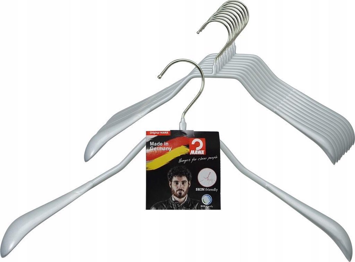 [Set van 10] MAWA 42L - metalen kledinghangers met brede schouders en zilveren anti-slip coating