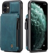 Leren hardcase met portemonnee iPhone 11 - Donkerblauw