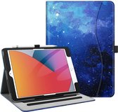 Dasaja -  iPad 10.2 inch (2019 / 2020 / 2021) stevige hoes - met opbergruimte – 3 standen - met pencil houder – Galaxy - Blauw