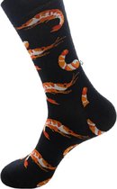 Heren sokken -  zwart - met leuke print garnalen - maat 40-46