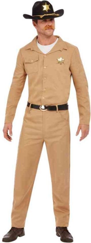 Smiffy's - Sheriff Kostuum - 80s Zandkleurige Sheriff - Man - Bruin - Medium - Carnavalskleding - Verkleedkleding