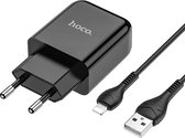 HOCO N2 Vigour - Compacte USB Oplader - Reislader - EU Plug - Universele 10W Lader + USB naar Lightning Kabel - Voor Apple iPhone - Zwart