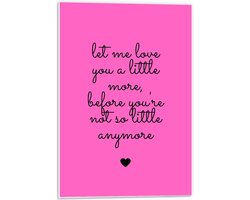 Omslag van Forex - Tekst: ''Let Me Love You A Little More Before You're Not So Little Anymore'' zwart/roze - 40x60cm Foto op Forex