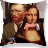 Vincent Van Gogh en Mona Lisa meme op kussenhoes. Grappige meme kussenhoes. Mona Lisa grappige foto op kussenhoes. Stijl 1