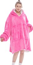 JAXY Hoodie Deken - Snuggie - Snuggle Hoodie - Fleece Deken Met Mouwen - 1450 gram - Hot Pink